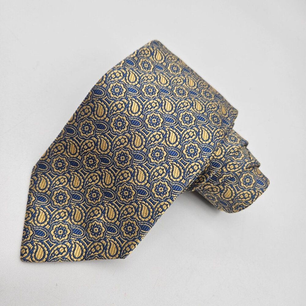 Holland and Sherry Blue Yellow Paisley Flower Silk Tie